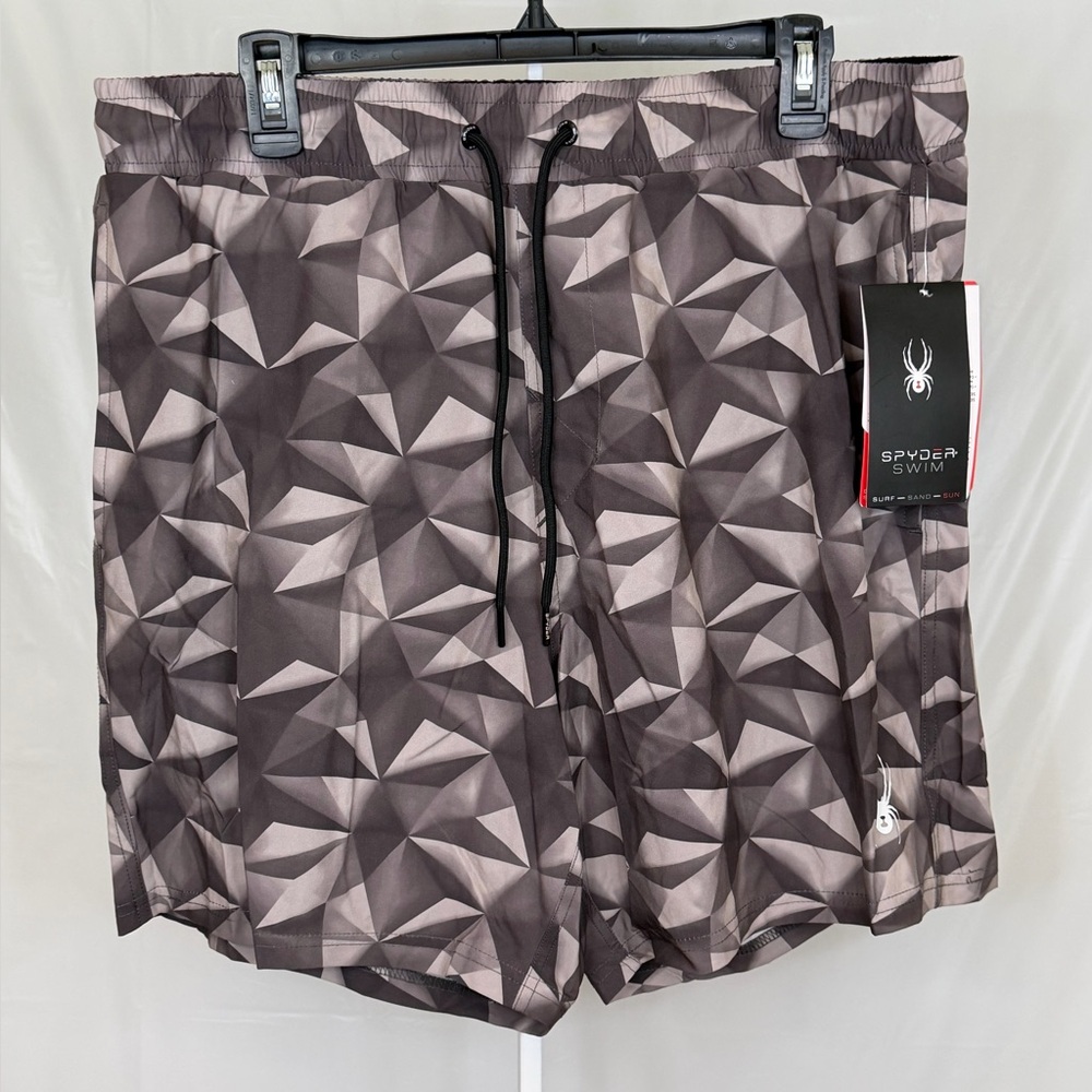 Spyder Swim Trunks Men’s XXL Gray Geometric Print Board Shorts NWT